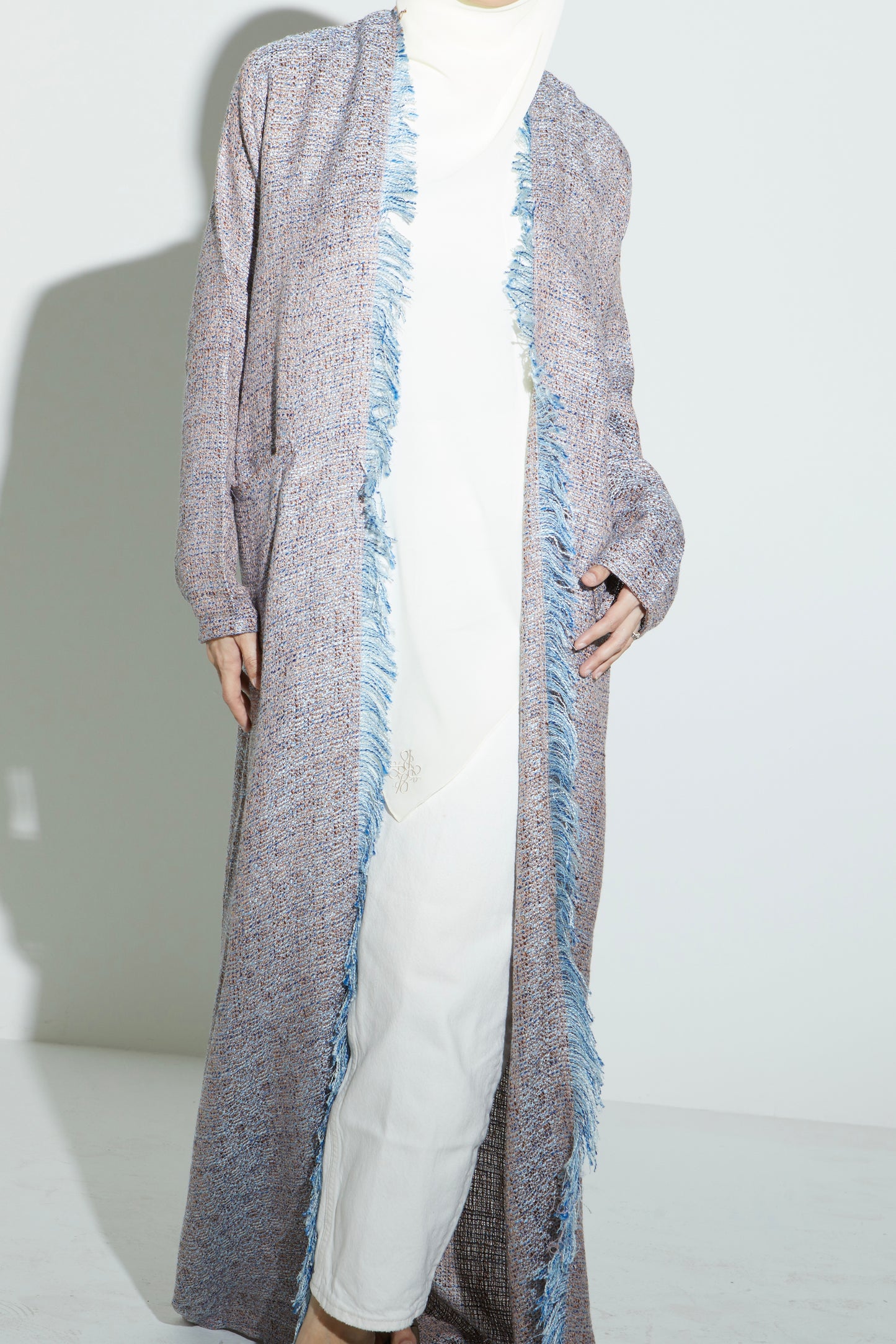 Blue Eyelash Tweed Abaya
