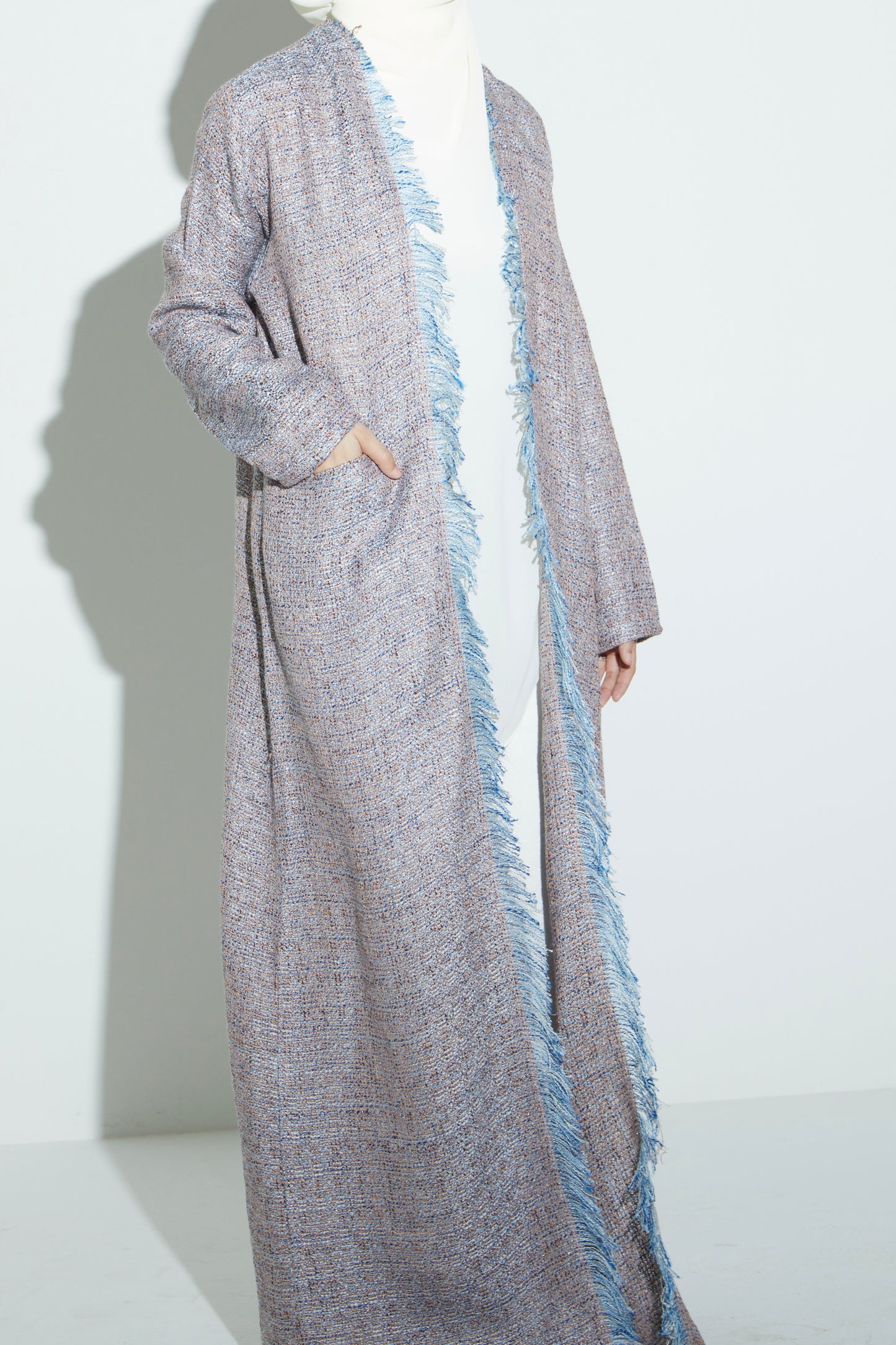 Blue Eyelash Tweed Abaya