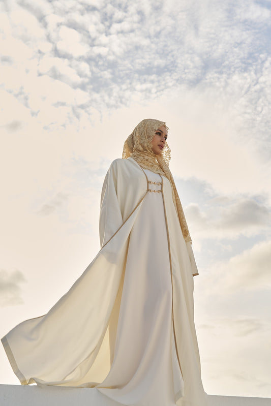 Buckle Abaya Set (Pearl White)