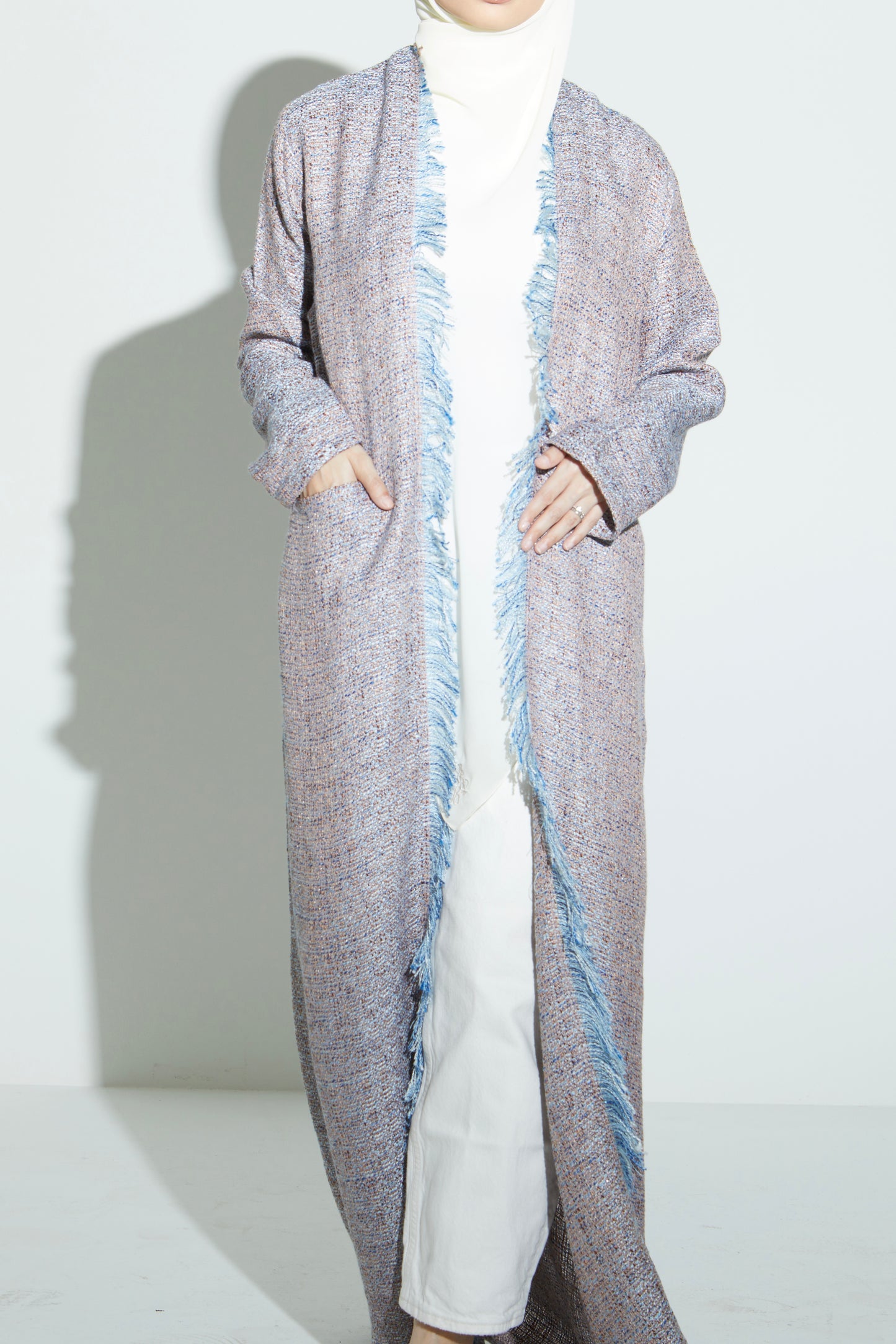Blue Eyelash Tweed Abaya
