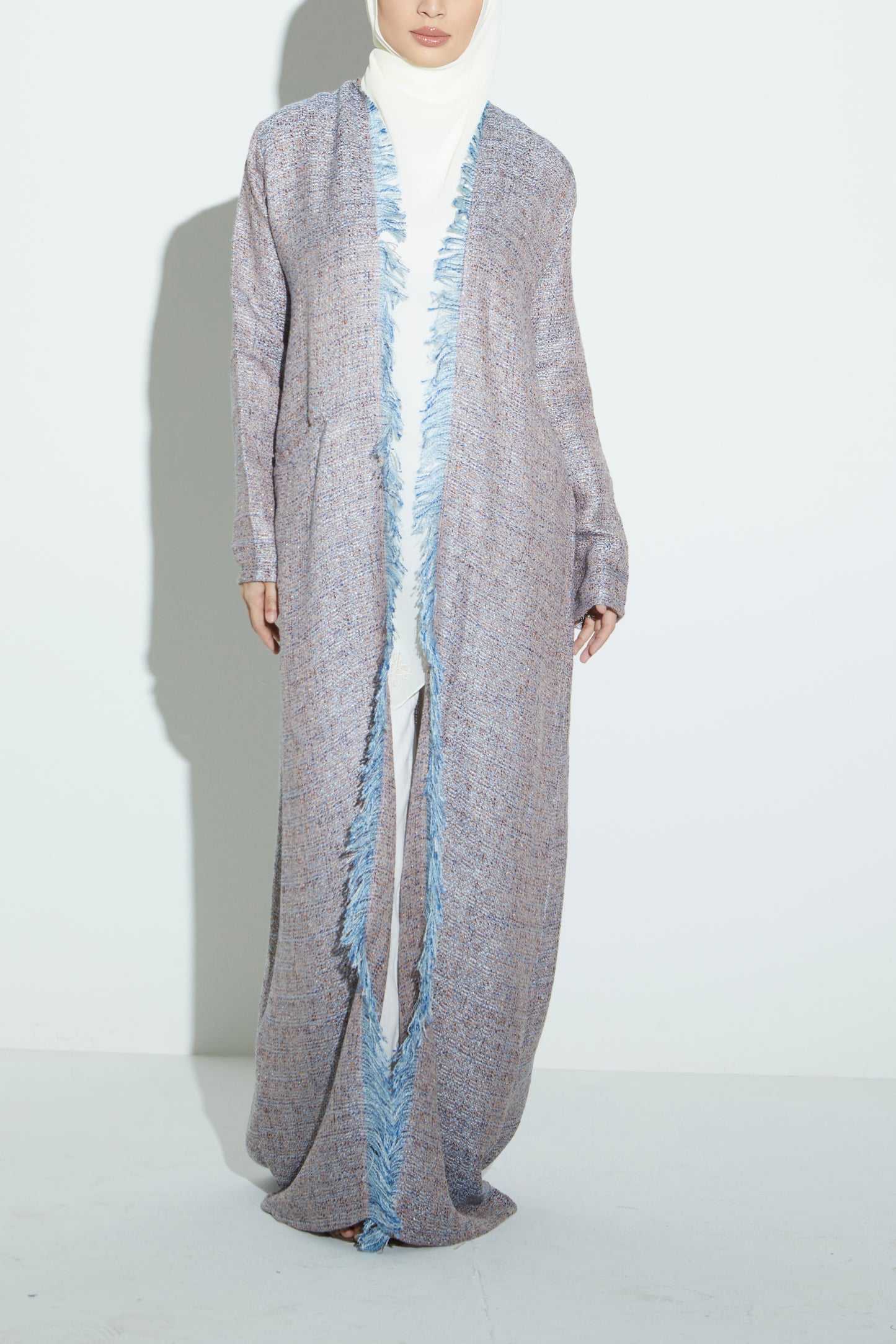 Blue Eyelash Tweed Abaya