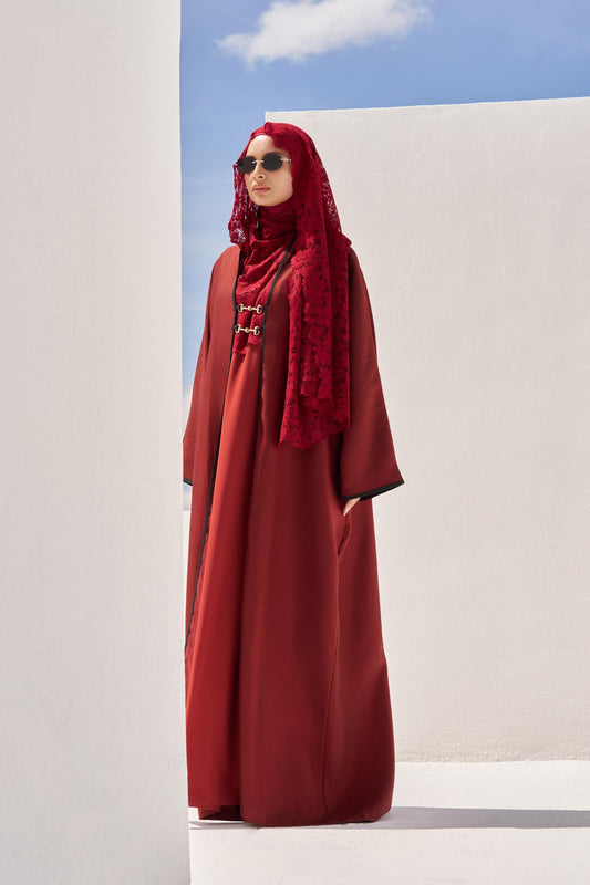 Buckle Abaya Set (Burgundy)