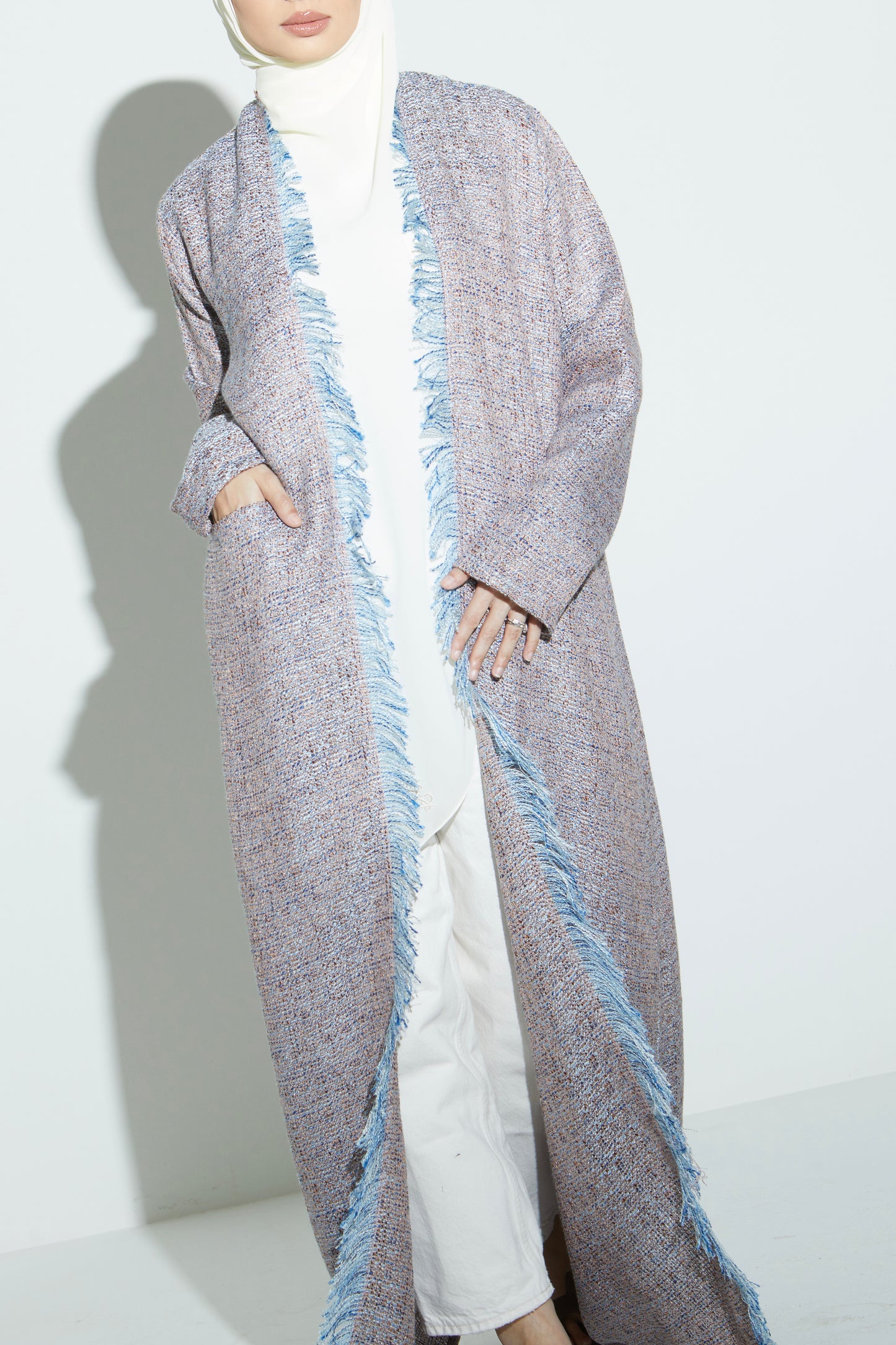 Blue Eyelash Tweed Abaya