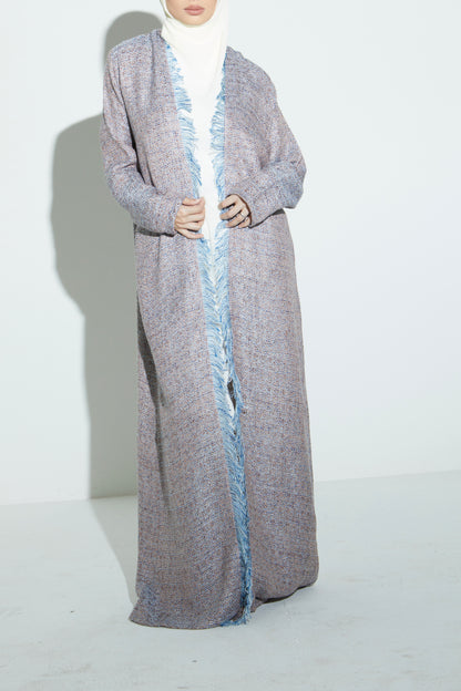 Blue Eyelash Tweed Abaya