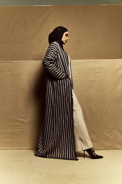 Eyelash Stripe Tweed Abaya (BlueBlack)