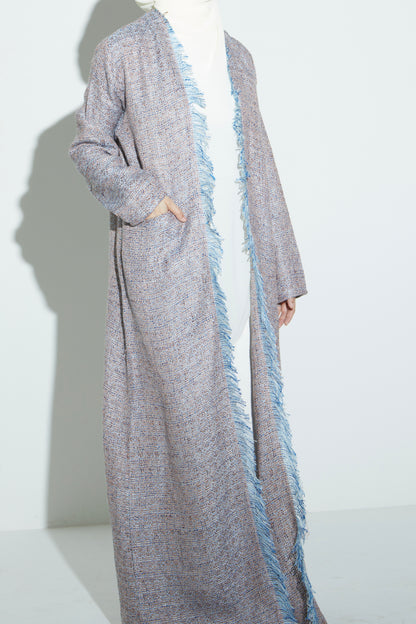 Blue Eyelash Tweed Abaya