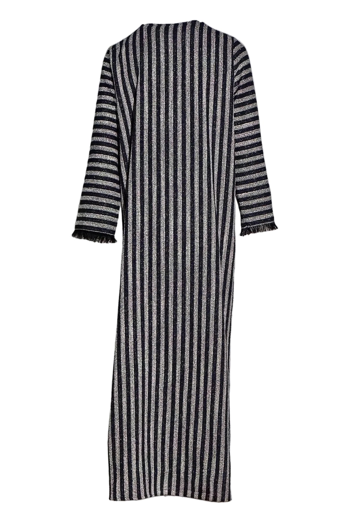 Eyelash Stripe Tweed Abaya (BlueBlack)