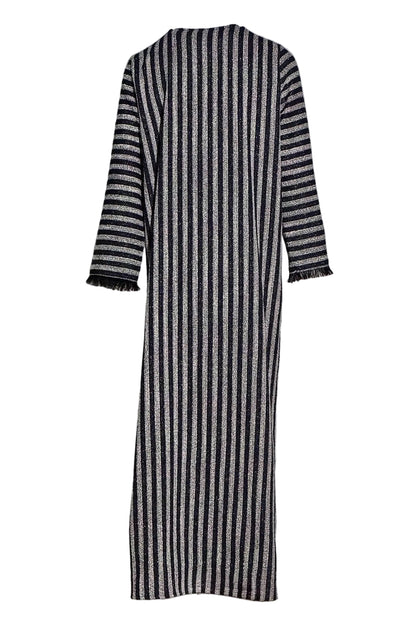 Eyelash Stripe Tweed Abaya (BlueBlack)