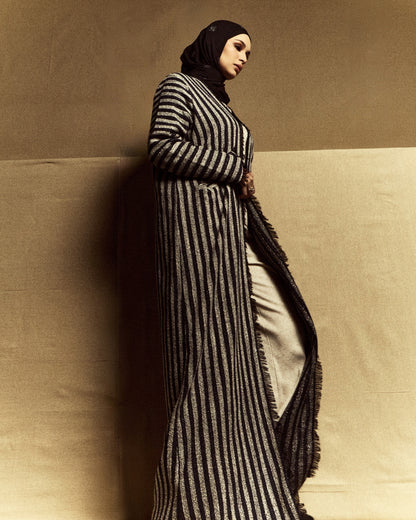 Eyelash Stripe Tweed Abaya (BlueBlack)