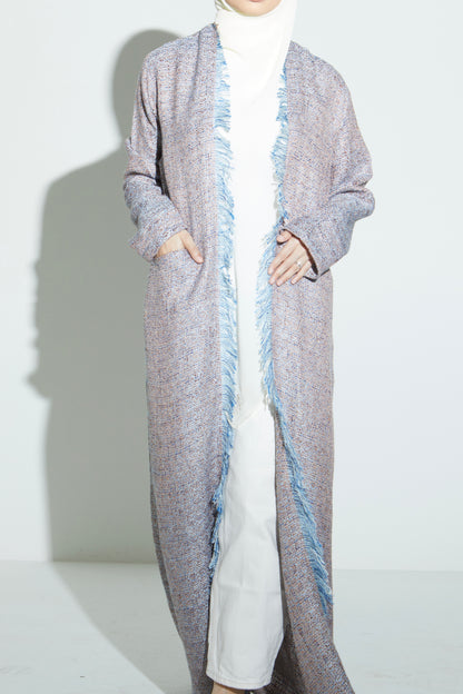 Blue Eyelash Tweed Abaya