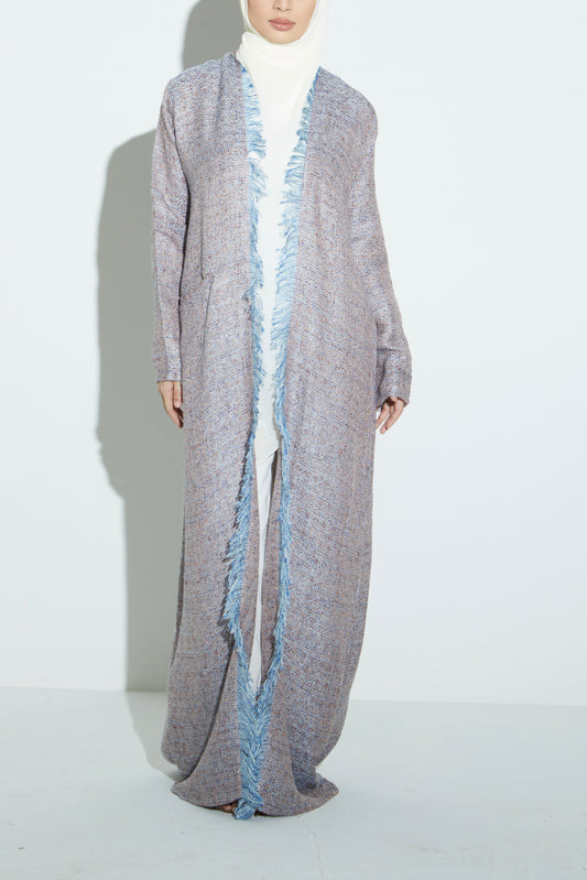 Blue Eyelash Tweed Abaya