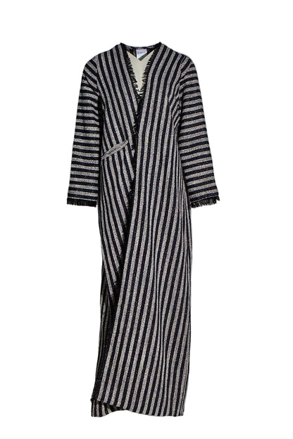 Eyelash Stripe Tweed Abaya (BlueBlack)