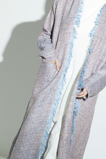 Blue Eyelash Tweed Abaya