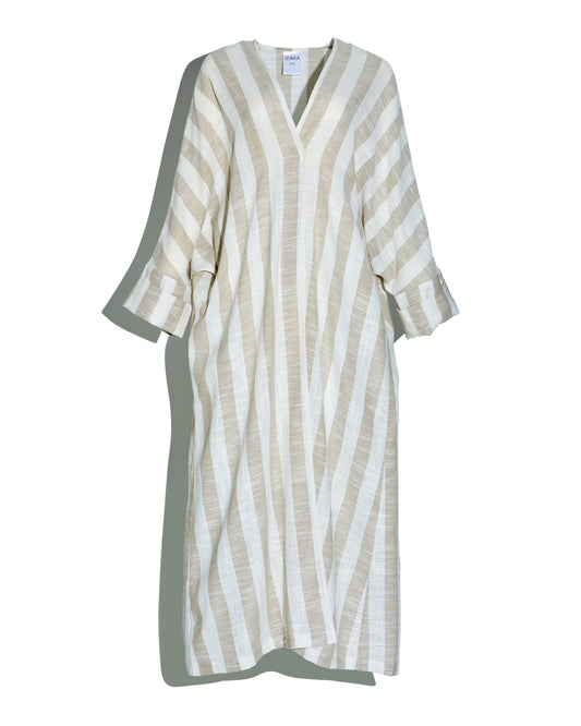 Linen Stripes Abaya (Beige)